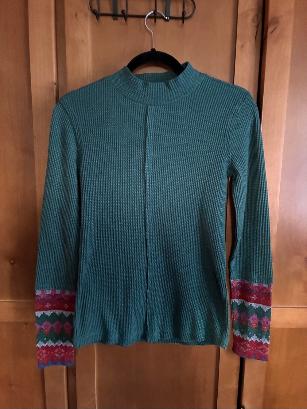 Maurices Teal Ribbed Turtleneck Sweater with Patterned Cuffs #119